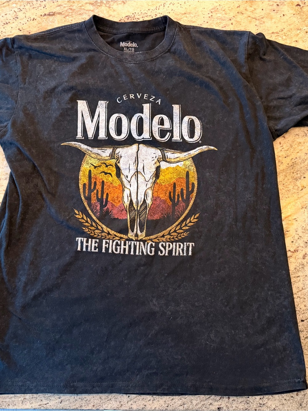 Modelo Black Short-Sleeve Tee with Sunset Skull Graphic